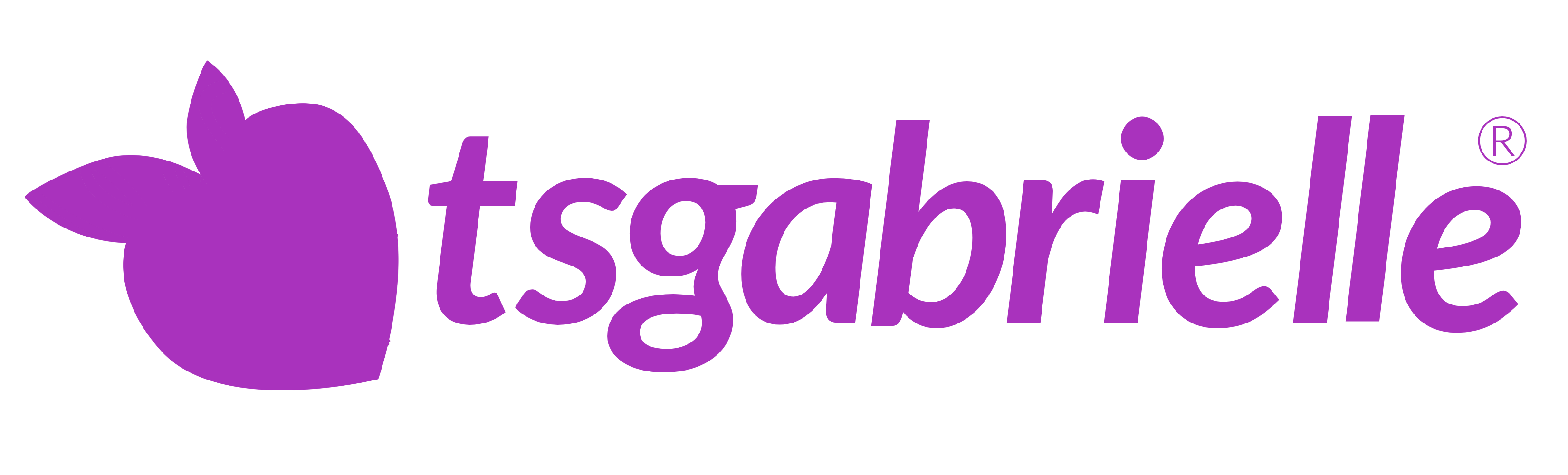 Logo of tsgabrielle with a purple leaf-like icon on a white background