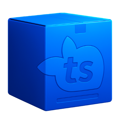 Blue cube with 'ts' logo on a white background