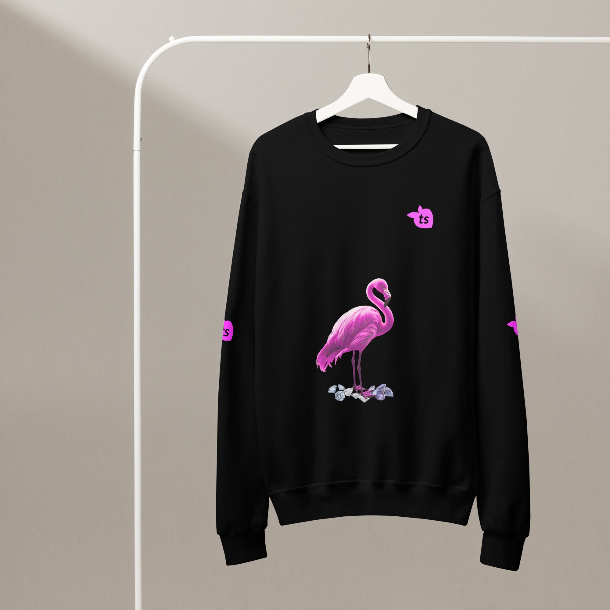 tsgabrielle® • For Her • Flamant 🦩Rose • Crew Neck Sweatshirt • Black •