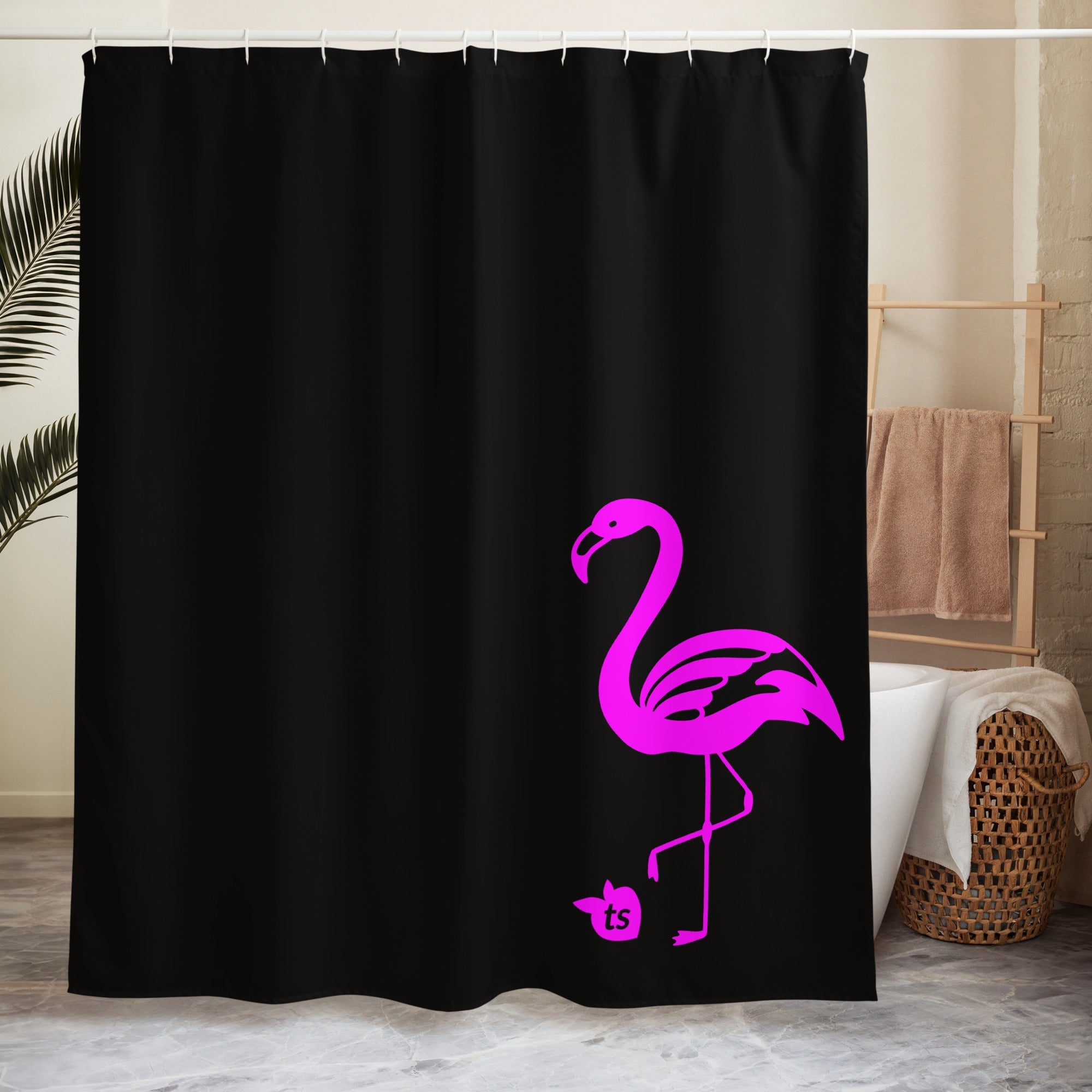 tsgabrielle® • Flamant Rose • Shower Curtain • Black • 180 cm x 188 cm