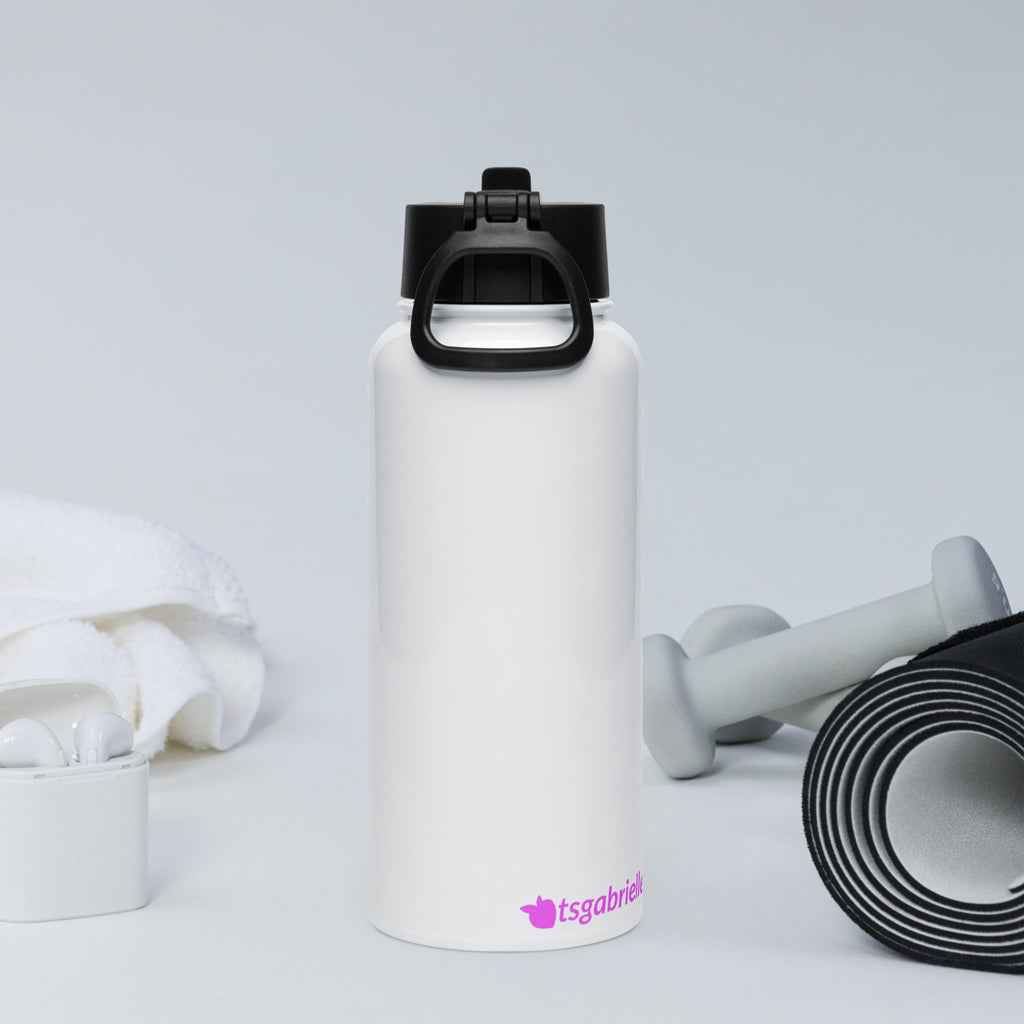 tsgabrielle® • Flamant Rose • Water Bottle with a Straw Lid • Stainless Steel • White • 950 ml