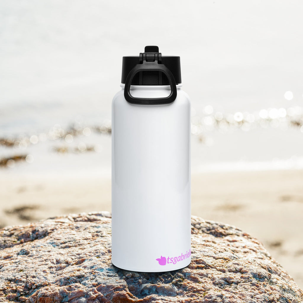 tsgabrielle® • Flamant Rose • Water Bottle with a Straw Lid • Stainless Steel • White • 950 ml