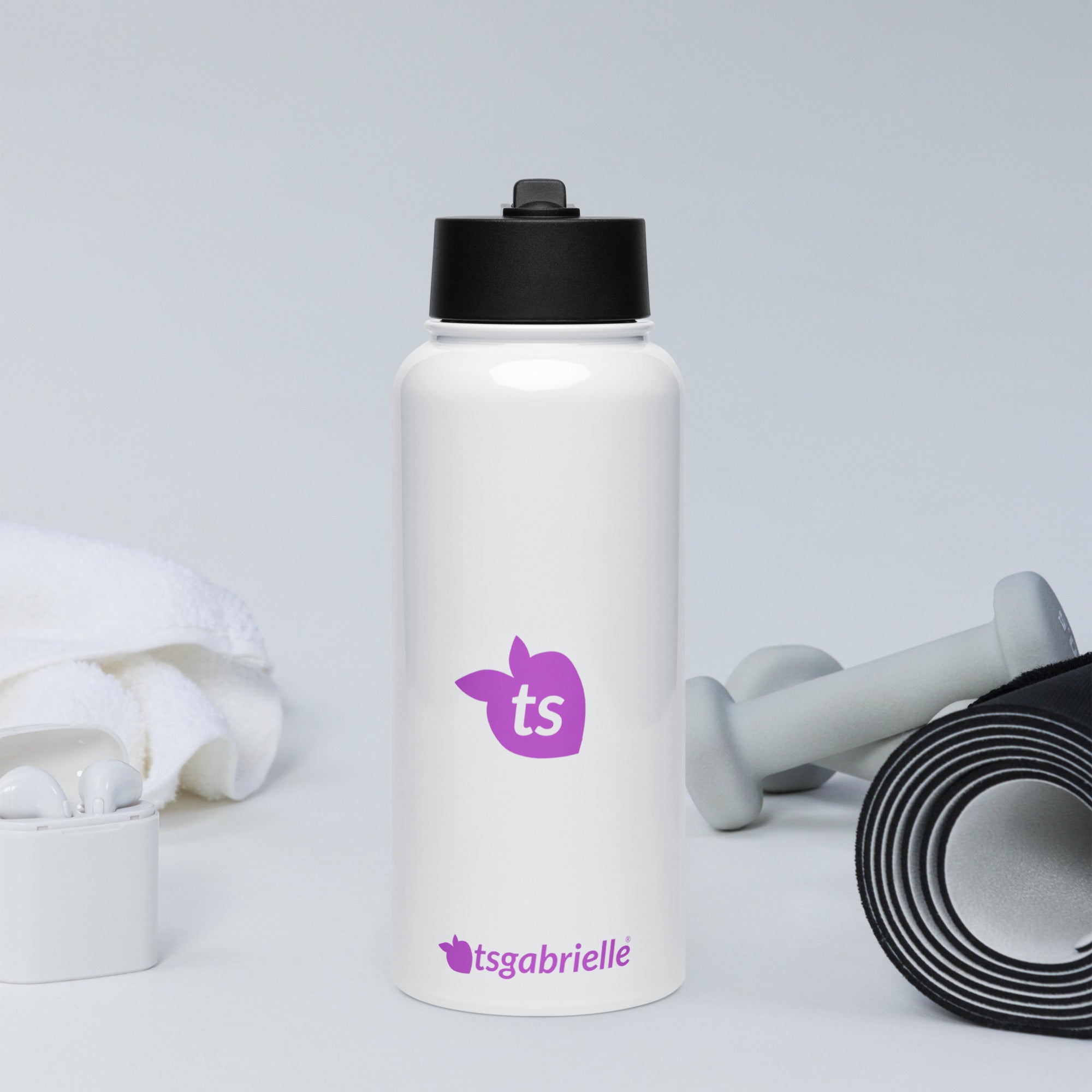 tsgabrielle® • Water Bottle with a Straw Lid • White • Stainless Steel • 32 oz •