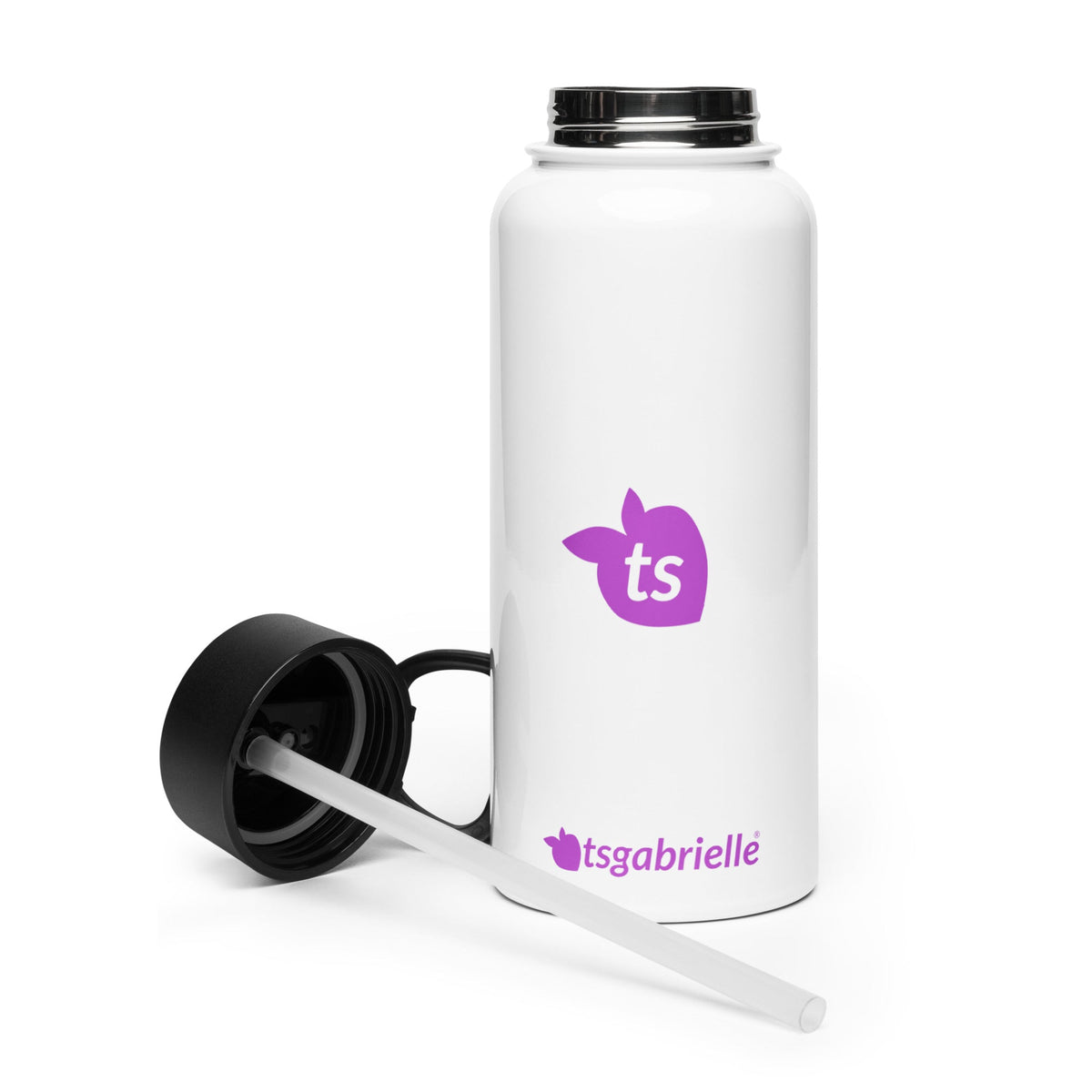 tsgabrielle® • Water Bottle with a Straw Lid • White • Stainless Steel • 32 oz •