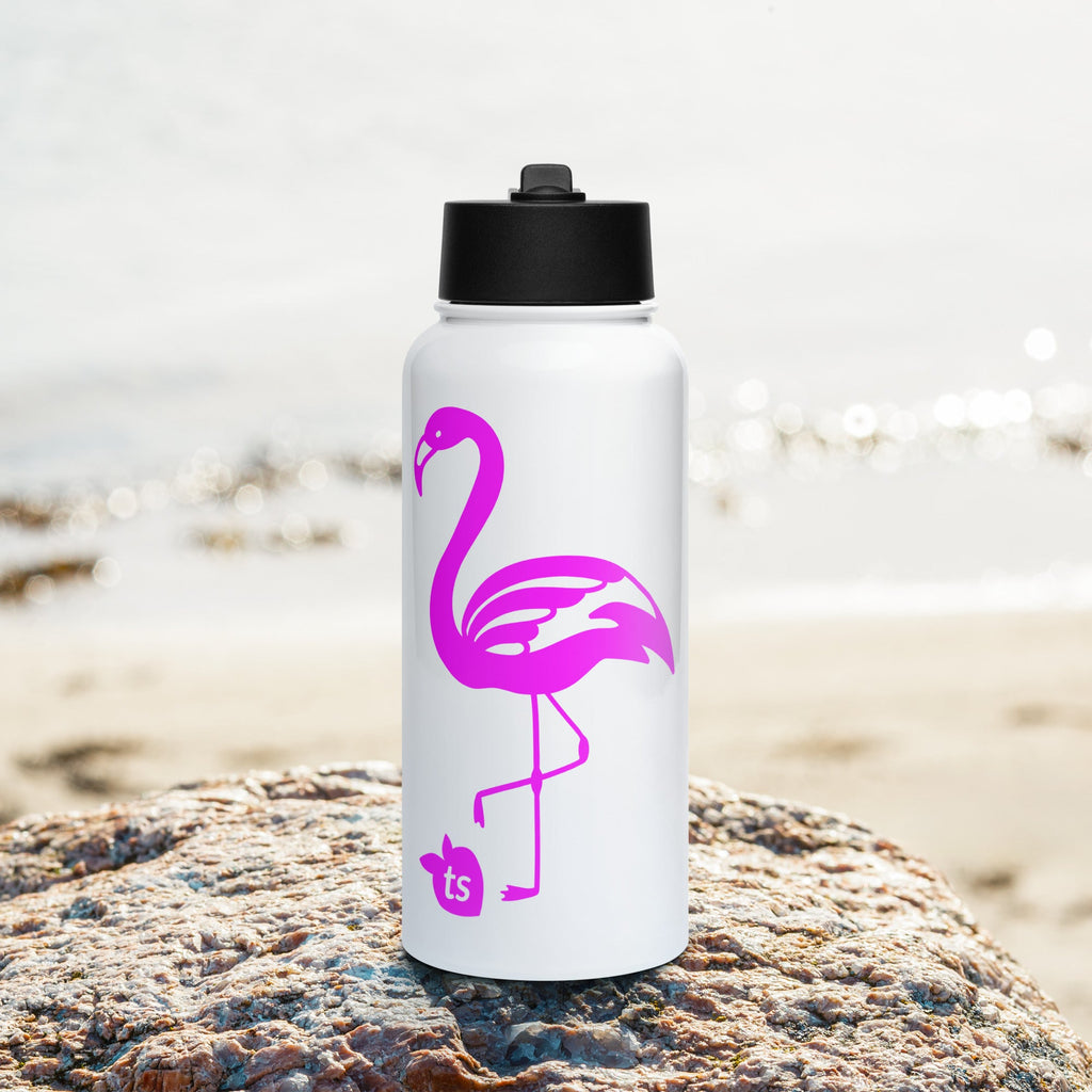 tsgabrielle® • Flamant Rose • Water Bottle with a Straw Lid • Stainless Steel • White • 950 ml
