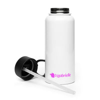 tsgabrielle® • Flamant 🦩 Rose • Water Bottle with Straw Lid • Stainless Steel • White • 32 oz •