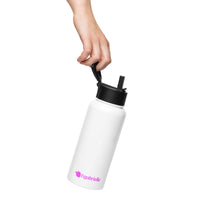 tsgabrielle® • Flamant 🦩 Rose • Water Bottle with Straw Lid • Stainless Steel • White • 32 oz •