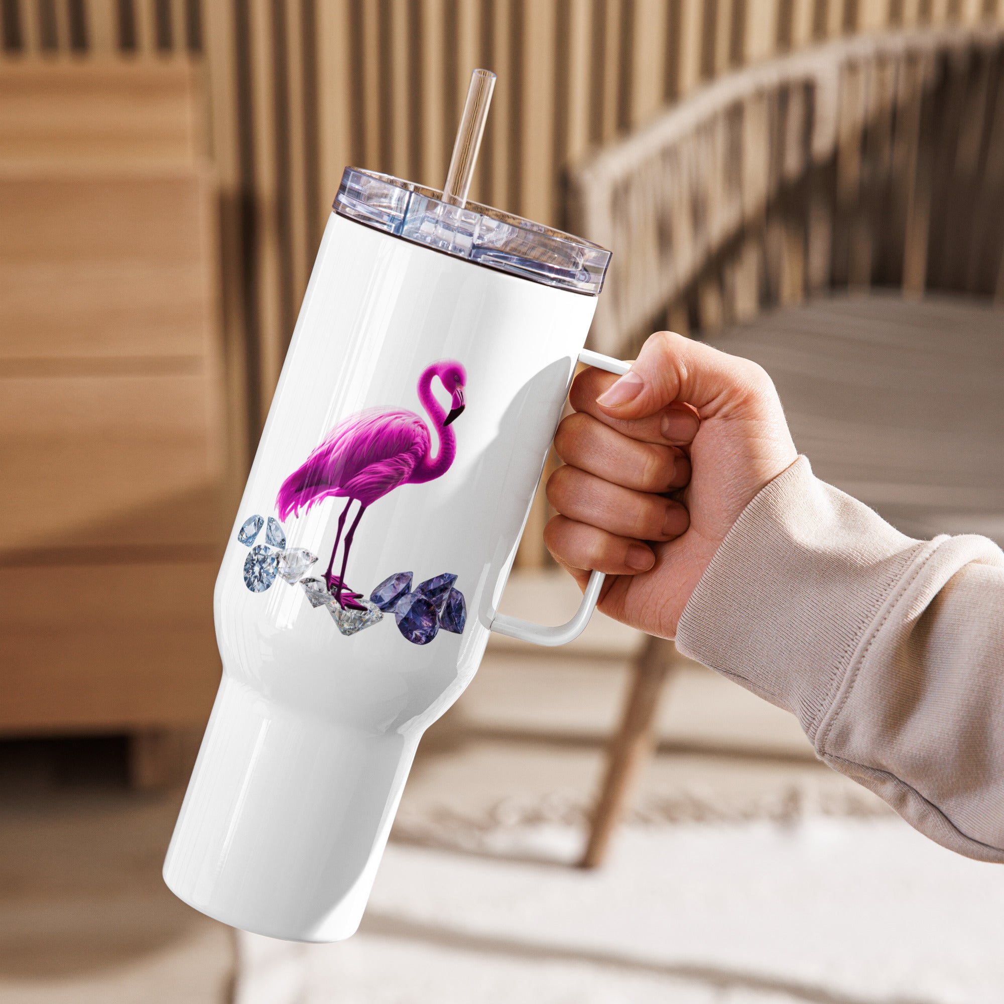 tsgabrielle® • Flamant 🦩 Rose • Travel Mug with a Handle • 2 Sizes •