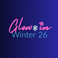 Glow in Winter 26 logo with pink and blue text on a dark blue background