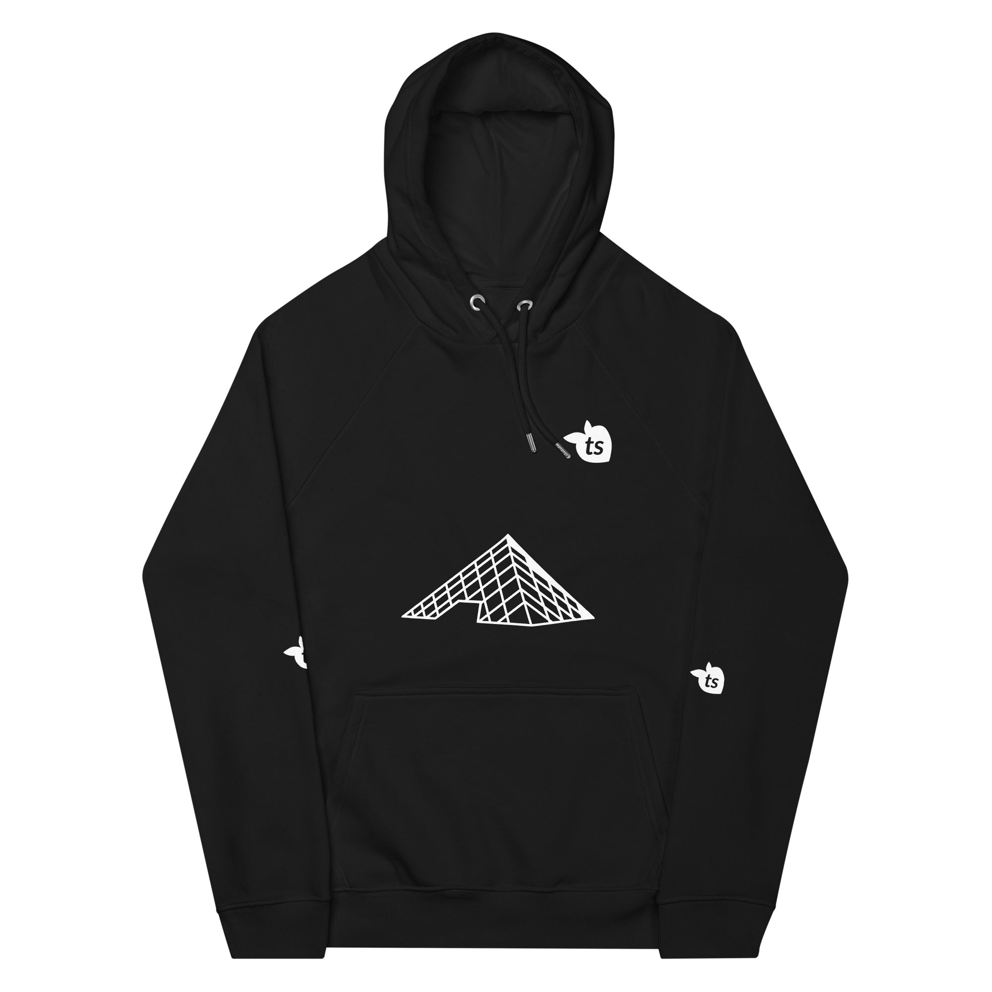 tsgabrielle® • For Him 👔 • Paris- The Louvre Pyramid • Eco Raglan Hoodie • Black • 100% Organic Cotton •