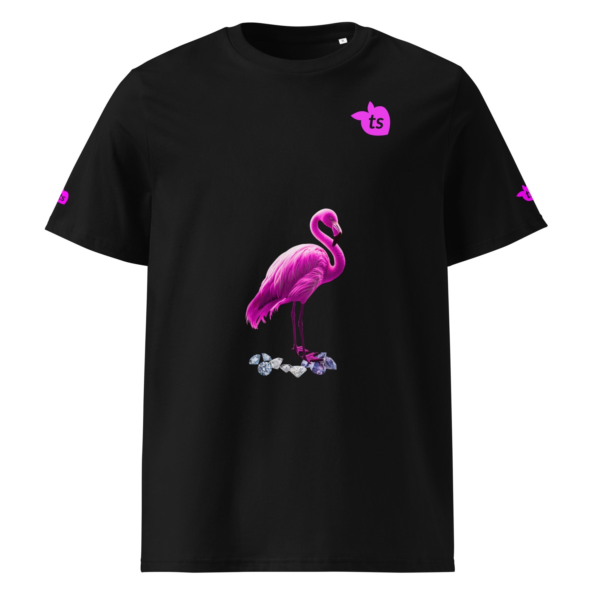 tsgabrielle® • For Her 👗 • Flamant 🦩 Rose • T-Shirt • Black • 100% Organic Cotton •